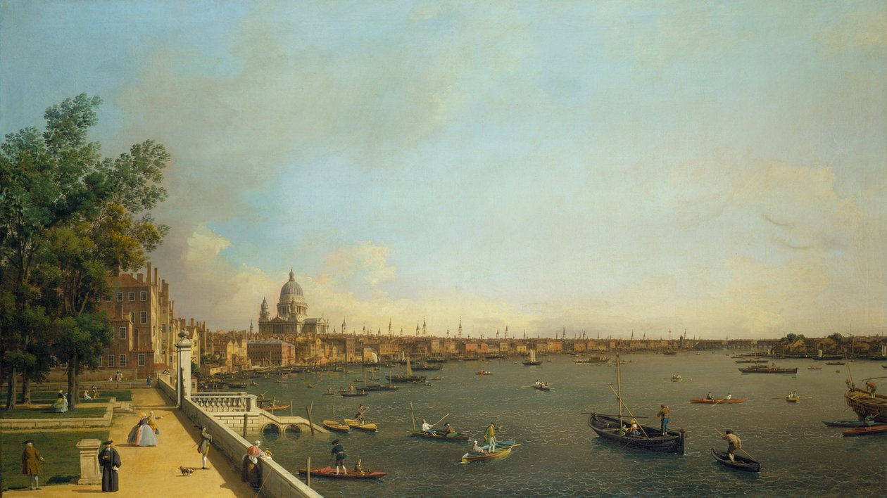 لندن. نهر التايمز من Somerset House Terrace نحو المدينة ، حوالي 1751 بواسطة قناة جيوفاني أنطونيو (كاناليتو)
