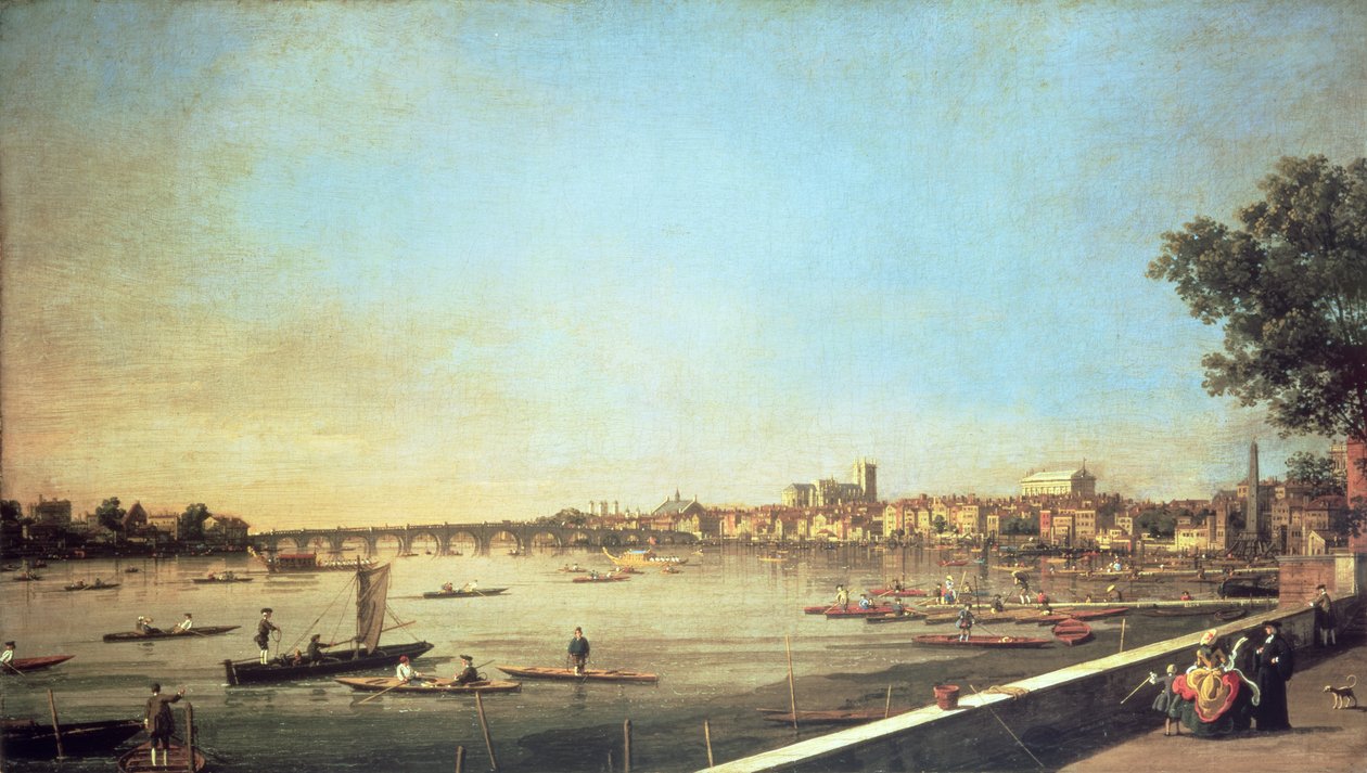 لندن ، التايمز في وستمنستر و وايتهول من شرفة سومرست هاوس ، c.1750-51 بواسطة قناة جيوفاني أنطونيو (كاناليتو)