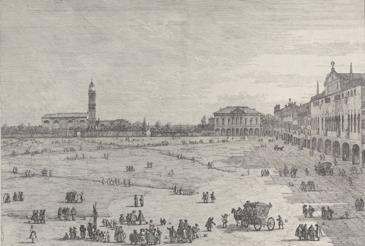 Prà della Valle: النصف الأيمن من ساحة Prà della Valle في Padua ، مع Col ... ، 1735-46. بواسطة كاناليتو