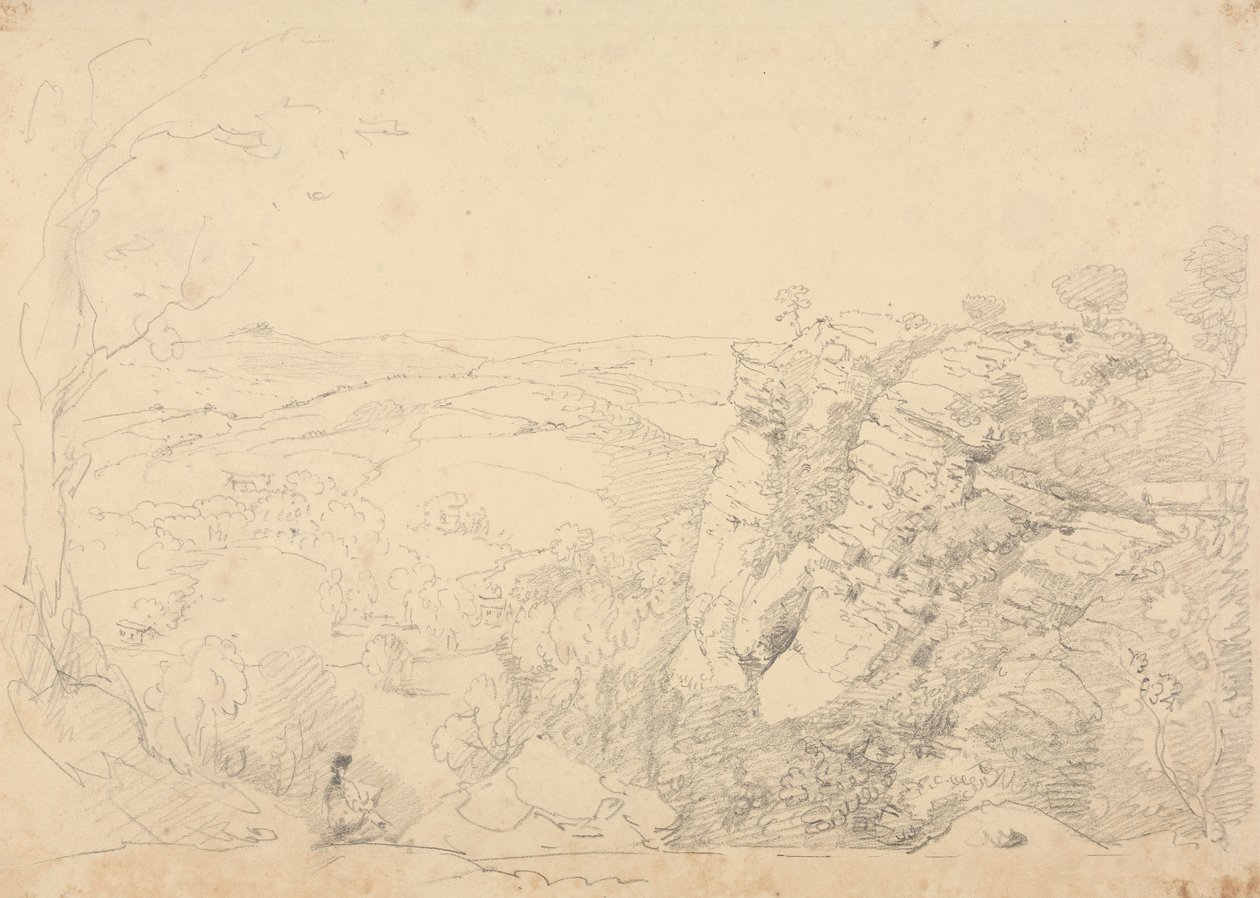 رسم تخطيطي لـ Chudleigh Rocks ، ديفون بواسطة نقيب. توماس هاستينغز