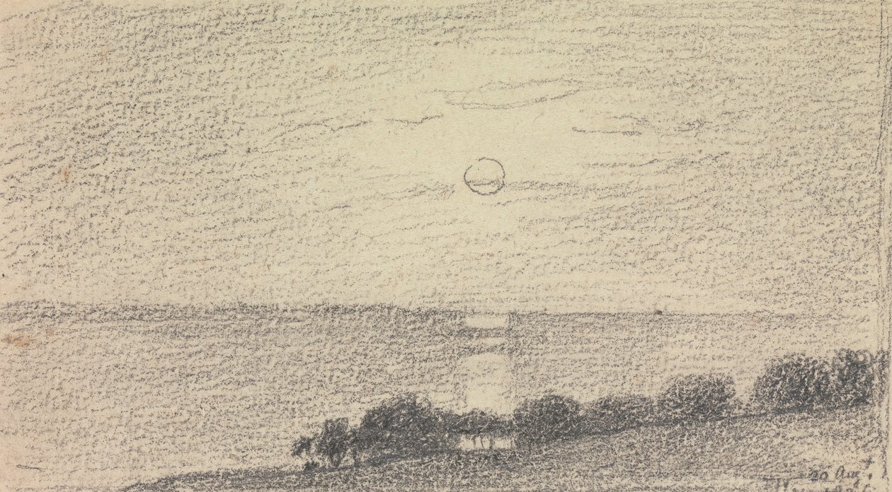 رسم تخطيطي لشمس منخفضة فوق البحر، 20 أغسطس 1826 بواسطة نقيب. توماس هاستينغز