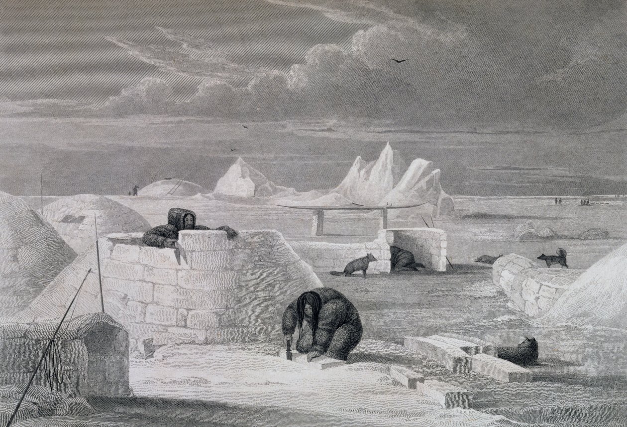 Eskimaux يقوم ببناء Snow-Hut ، من "Journal of a Second Voyage to the Discovering a North West Passage from the Atlantic West to the Pacific أجريت في السنوات 1821-22-23" ، بقلم ويليام إدوارد باري (1 بواسطة الكابتن جورج فرانسيس ليون