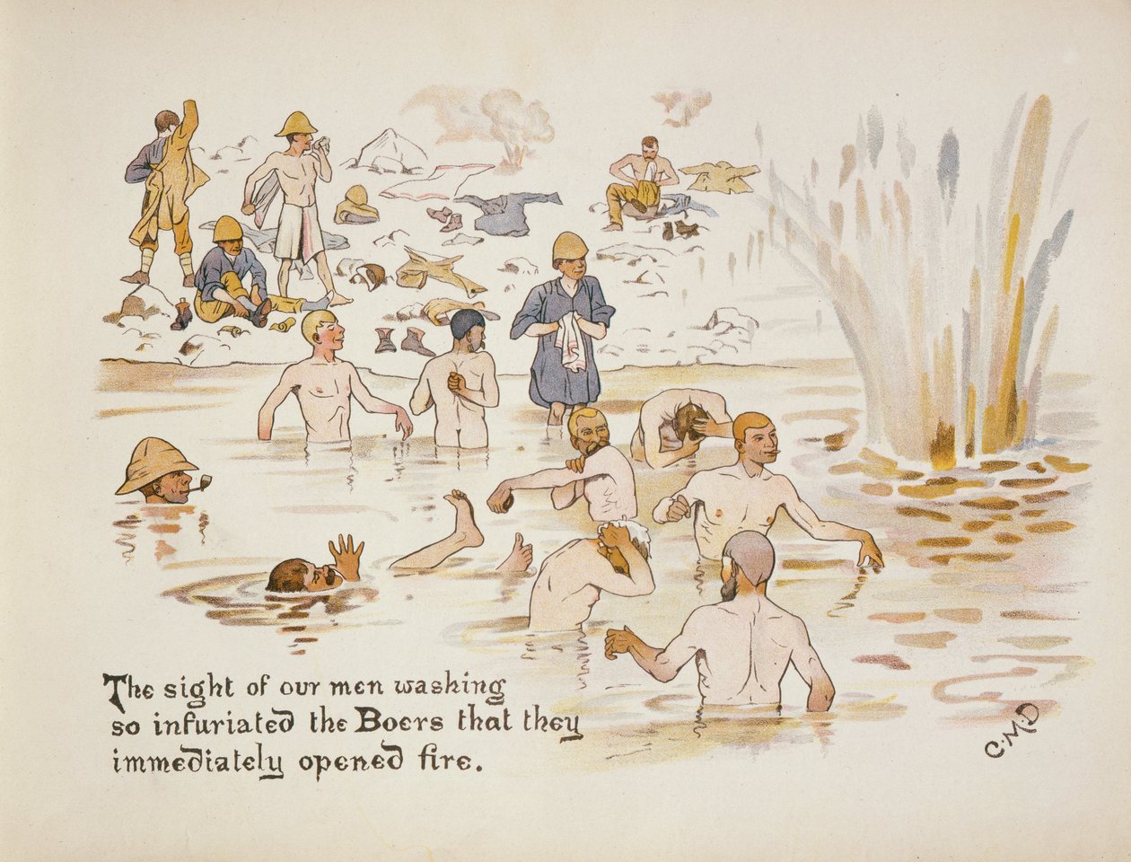 أغضب مشهد رجالنا الغزاة البوير لدرجة أنهم فتحوا النار على الفور ، من Leaguer of Ladysmith ، 1900 بواسطة الكابتن كليف ديكسون