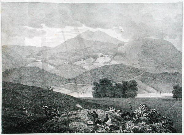 منظر لجزء من البحيرة والبيوت الريفية في Ottacamund ، جبال Neelgherry ، اللوحة 3 من View of the Neilgherries ، أو Blue Mountains of Coimbetoor ، جنوب الهند بواسطة Captain McCurdy ، تم نشره عام 1830 (li بواسطة الكابتن EA بعد مكوردي