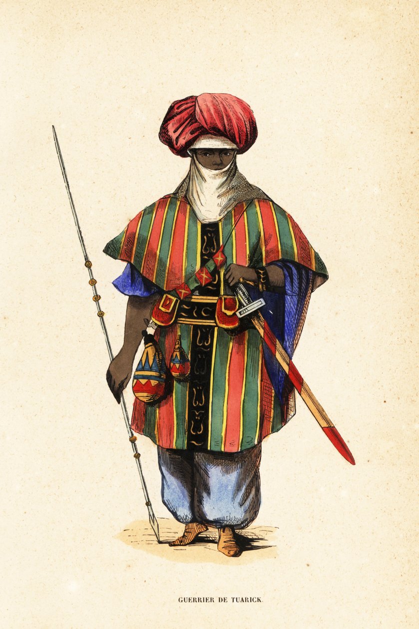 Noble Tuareg warrior of Agadez, Niger, in tagelmust (turban and veil), taktkat (shirt) and akarbey (pants) بواسطة الكابتن جورج فرانسيس (بعد) ليون