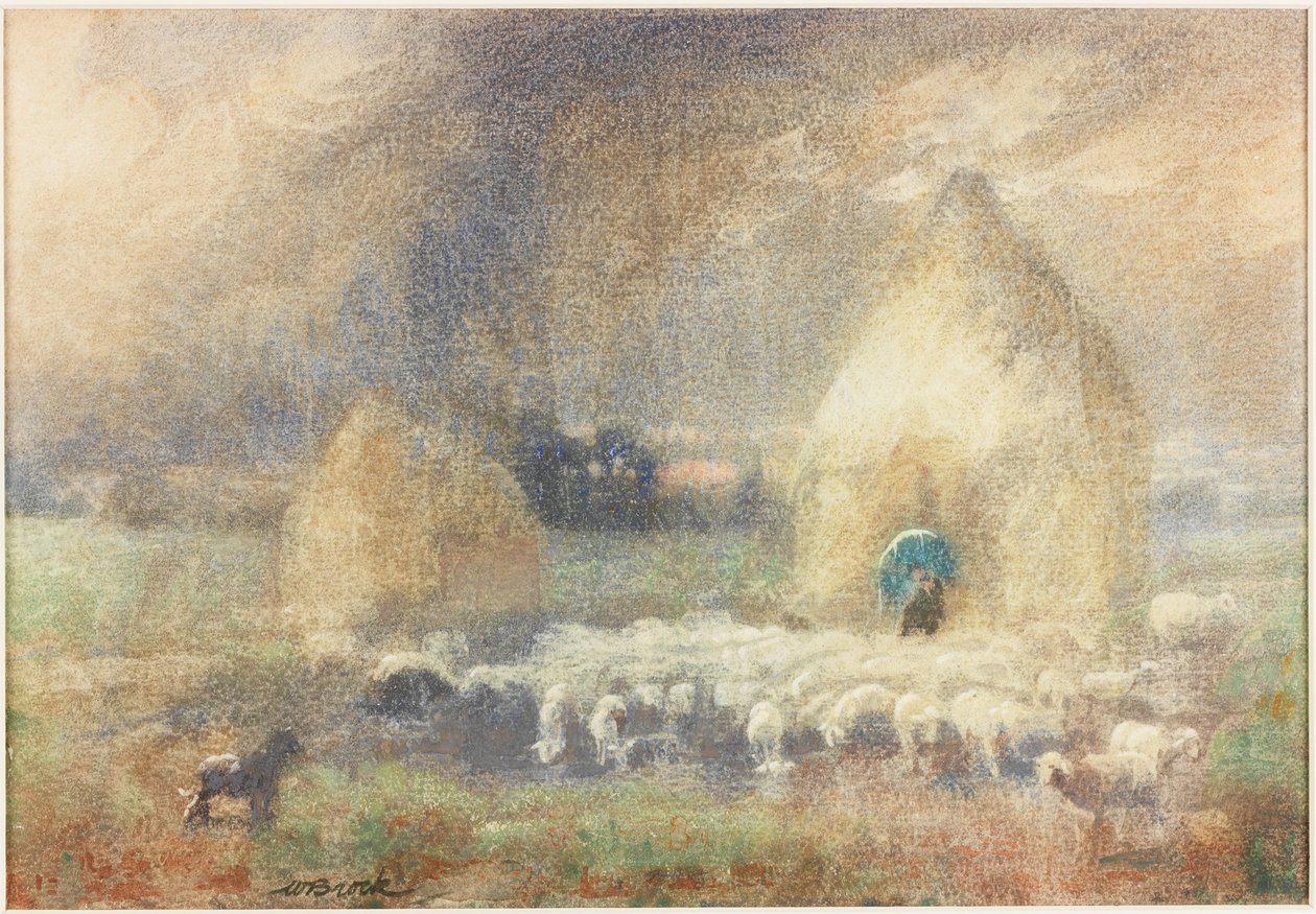 The Storm ، Shepherd Sheltering by a Haystack (ألوان مائية على ورق (تم لصقها على البطاقة)) بواسطة الكابتن وليام بروك
