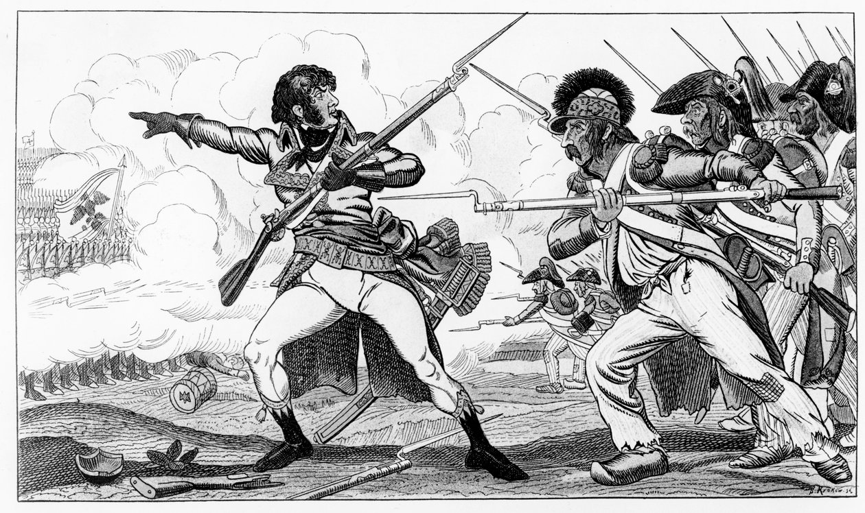 المتطوعون في السبوت في معركة فالمي ، 20 سبتمبر 1792 ، رسم توضيحي من "تاريخ الثورة الفرنسية" بواسطة لويس بلانك ، منقوش بواسطة S. Krakow بواسطة كاران د آشي