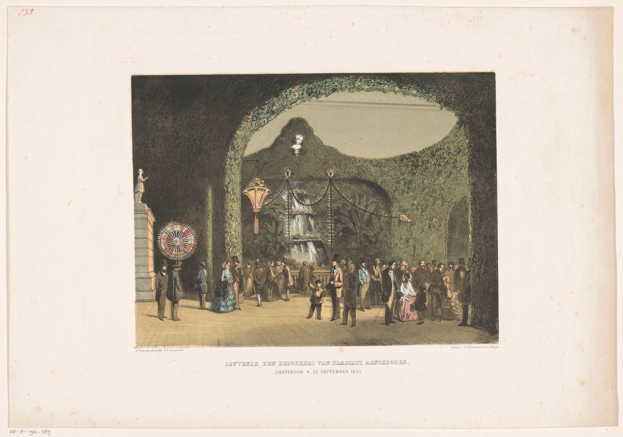 عرضت Hall in Frascati in Amsterdam 1855 تذكارًا لزوار Frascati. أمستردام 9-24 سبتمبر 1855 (العنوان على الكائن) بواسطة كاريل كريستيان أنطوني آخر