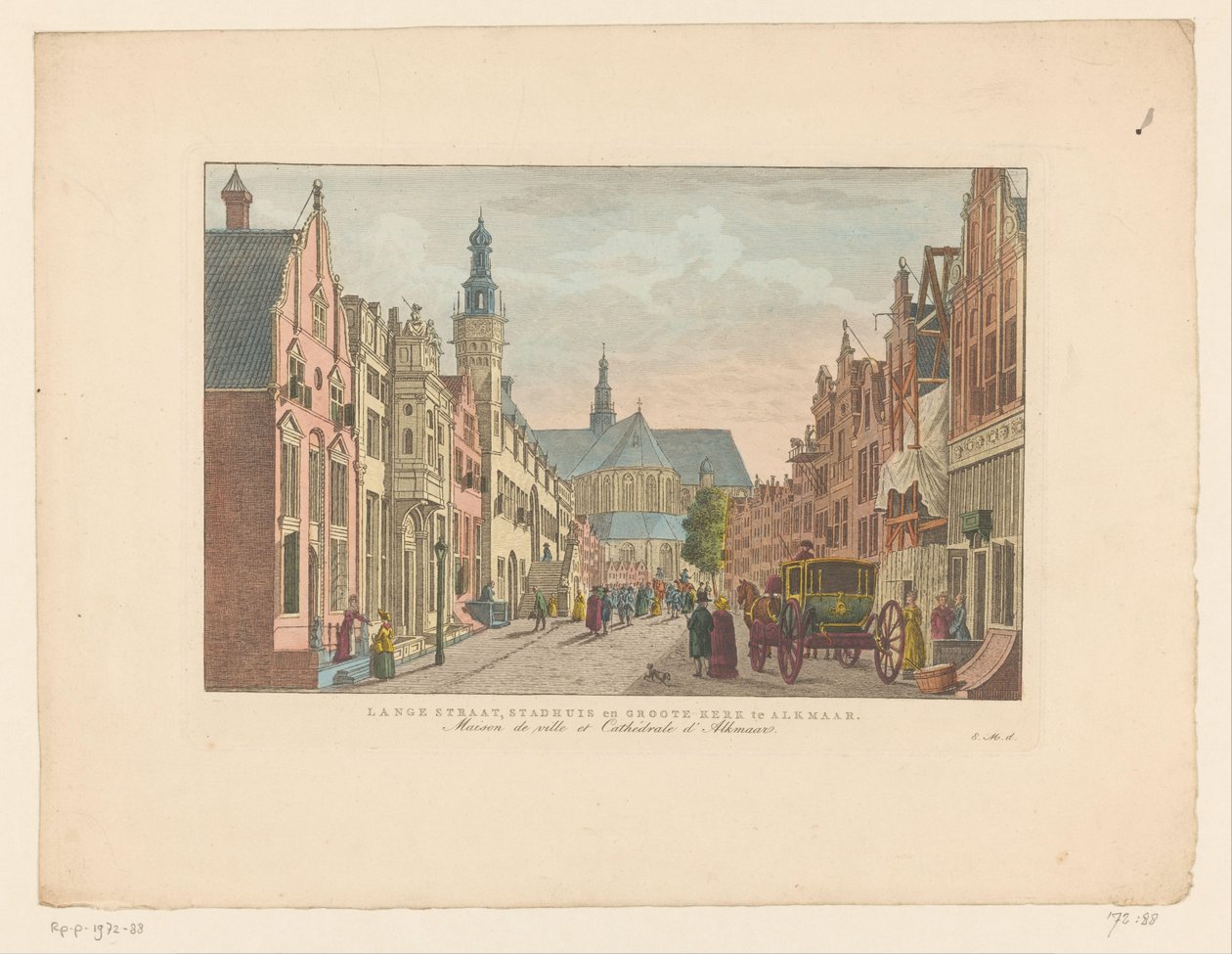 منظر لانجسترات ومبنى البلدية وغروت كيرك في الكمار Langestraat و Town Hall و Groote Kerk في الكمار / Maison de ville et Cathédrale d