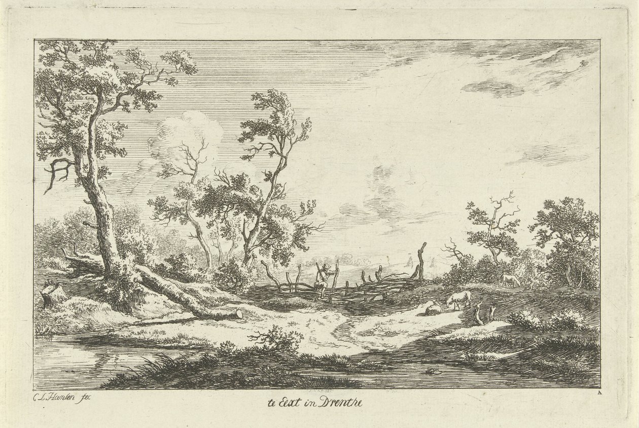 صياد في منظر طبيعي في Eext in Drenthe (العنوان على الكائن) المناظر الطبيعية (A-F) (عنوان السلسلة) بواسطة كاريل لودويجك هانسن