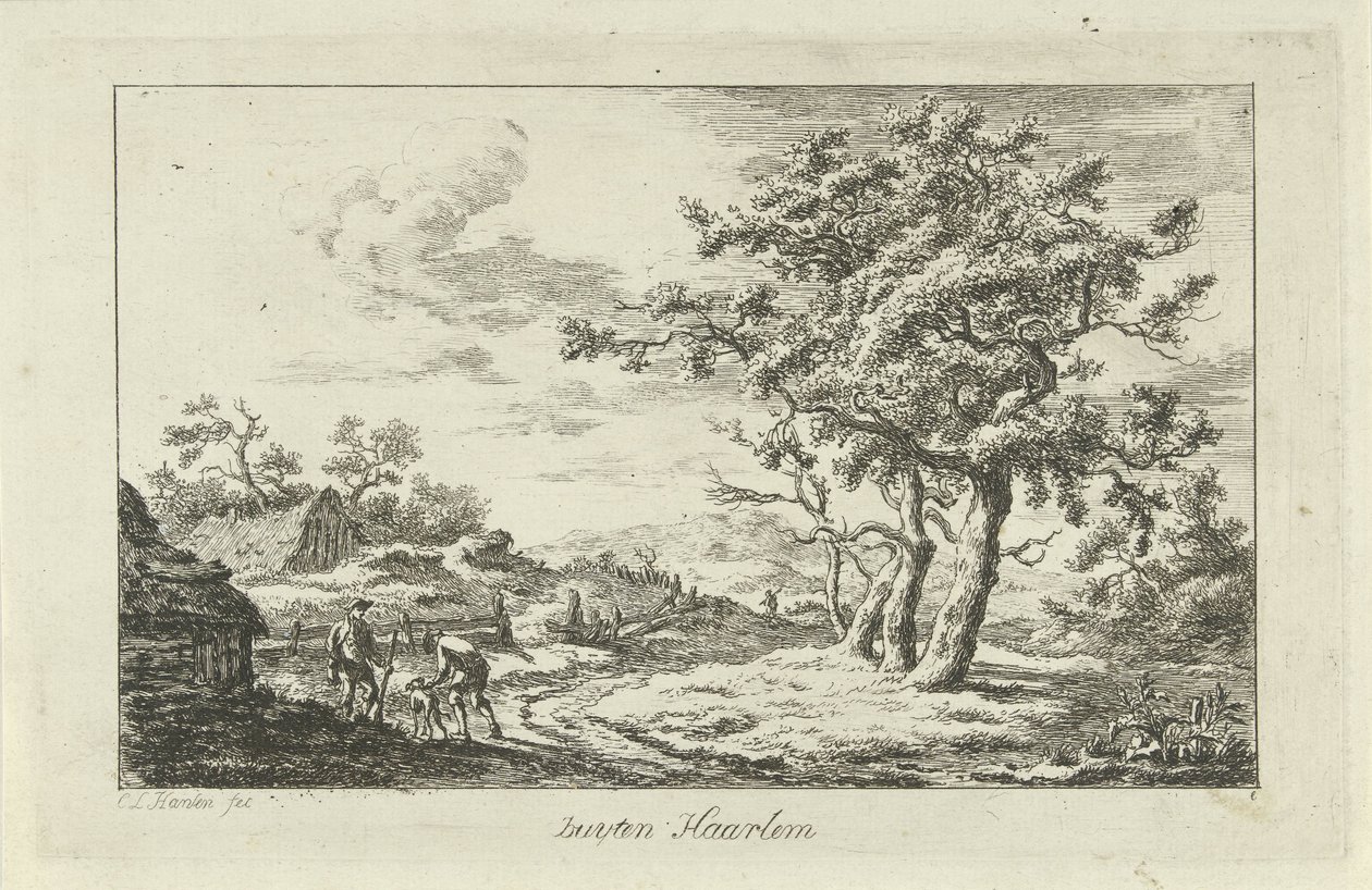 الصيادون مع كلب على الطريق Buyten Haarlem (العنوان على الكائن) المناظر الطبيعية (a-f) (عنوان المسلسل) بواسطة كاريل لودويجك هانسن