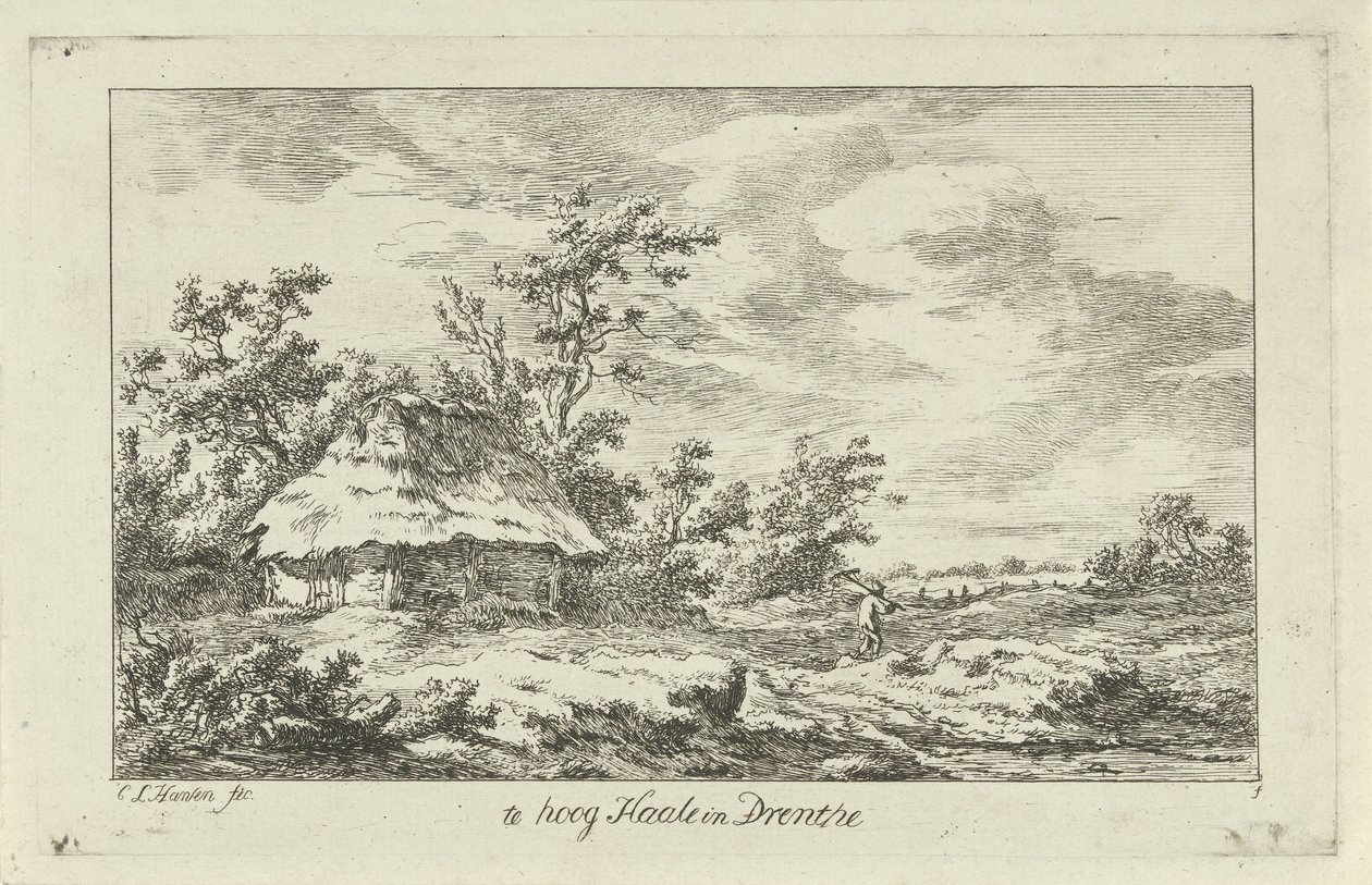 رجل مع أشعل النار في حظيرة مرتفع جدًا في Haale في Drenthe (العنوان على الكائن) المناظر الطبيعية (A-F) (عنوان السلسلة) بواسطة كاريل لودويجك هانسن