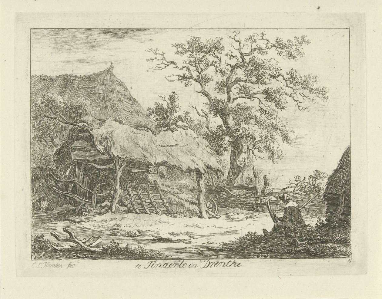 شخصية جالسة في حظيرة في Tinaerlo في Drenthe (العنوان على الكائن) المناظر الطبيعية (1-6) (عنوان المسلسل) بواسطة كاريل لودويجك هانسن