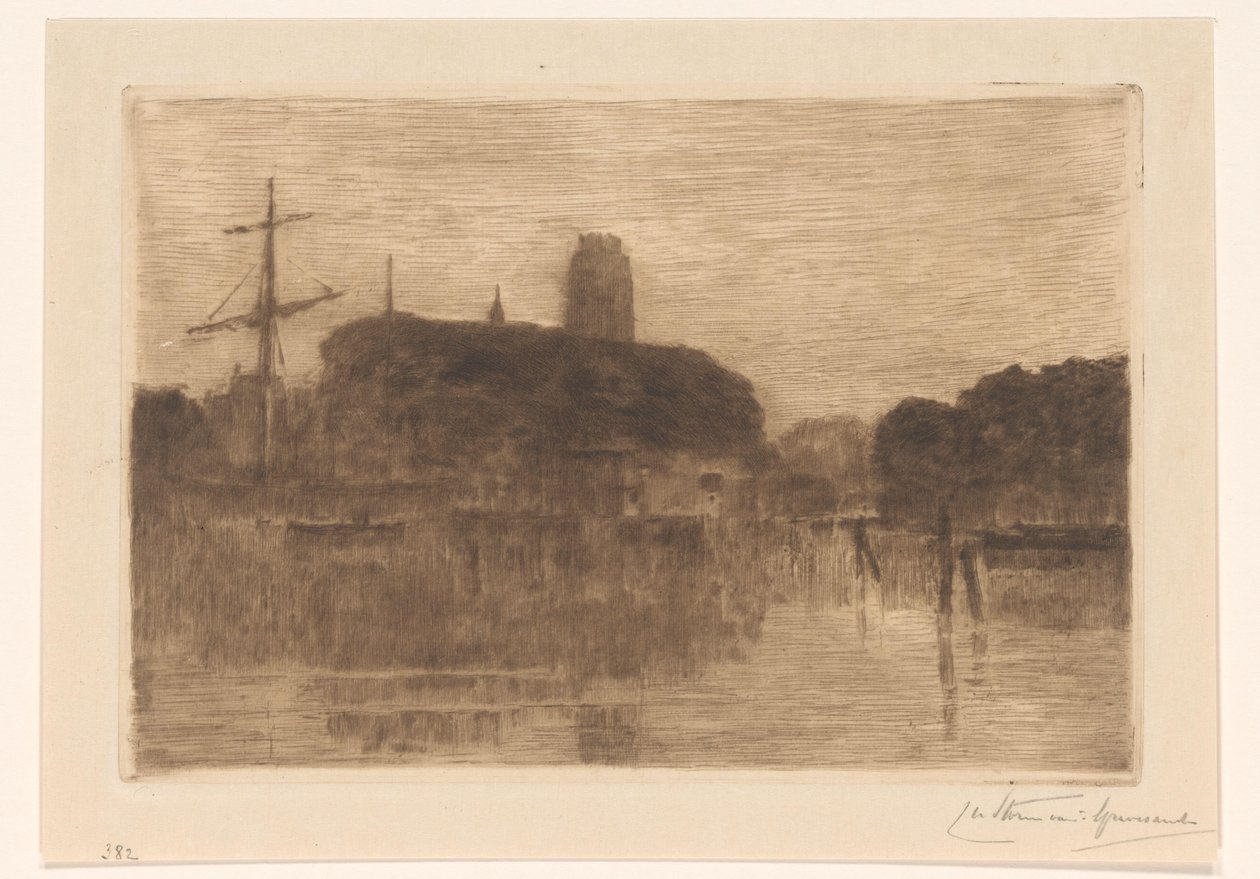 منظر لـ Nieuwe Haven في Dordrecht في الليل بواسطة كاريل نيكولاس ستورم فان غريفساندي (توقيع الفنان)