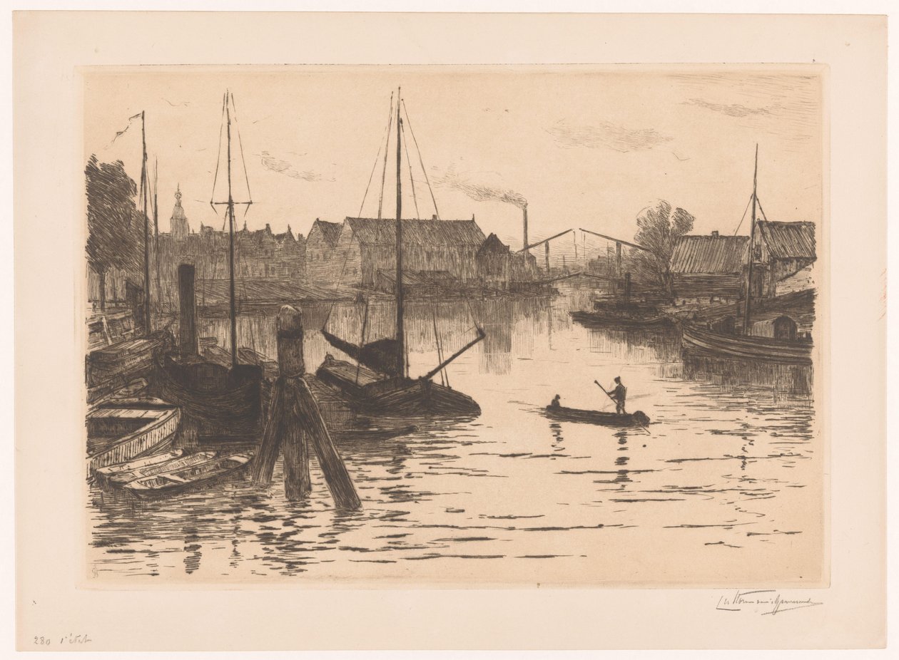 Riedijkshaven في Dordrecht في الليل Dordrecht ، Riedijkshaven ، le soir (العنوان الأصلي) بواسطة كاريل نيكولاس ستورم فان غريفساندي (توقيع الفنان)