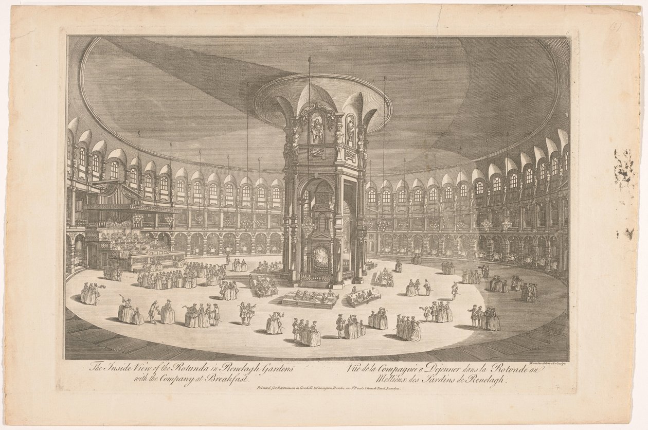 منظر للجزء الداخلي من Rotunda في حدائق Ranelagh في لندن مع مجموعة تتناول وجبة المنظر الداخلي لقاعة Rotunda في حدائق Renelagh مع الشركة في وجبة الإفطار (العنوان على الكائن) بواسطة كارينغتون بولز