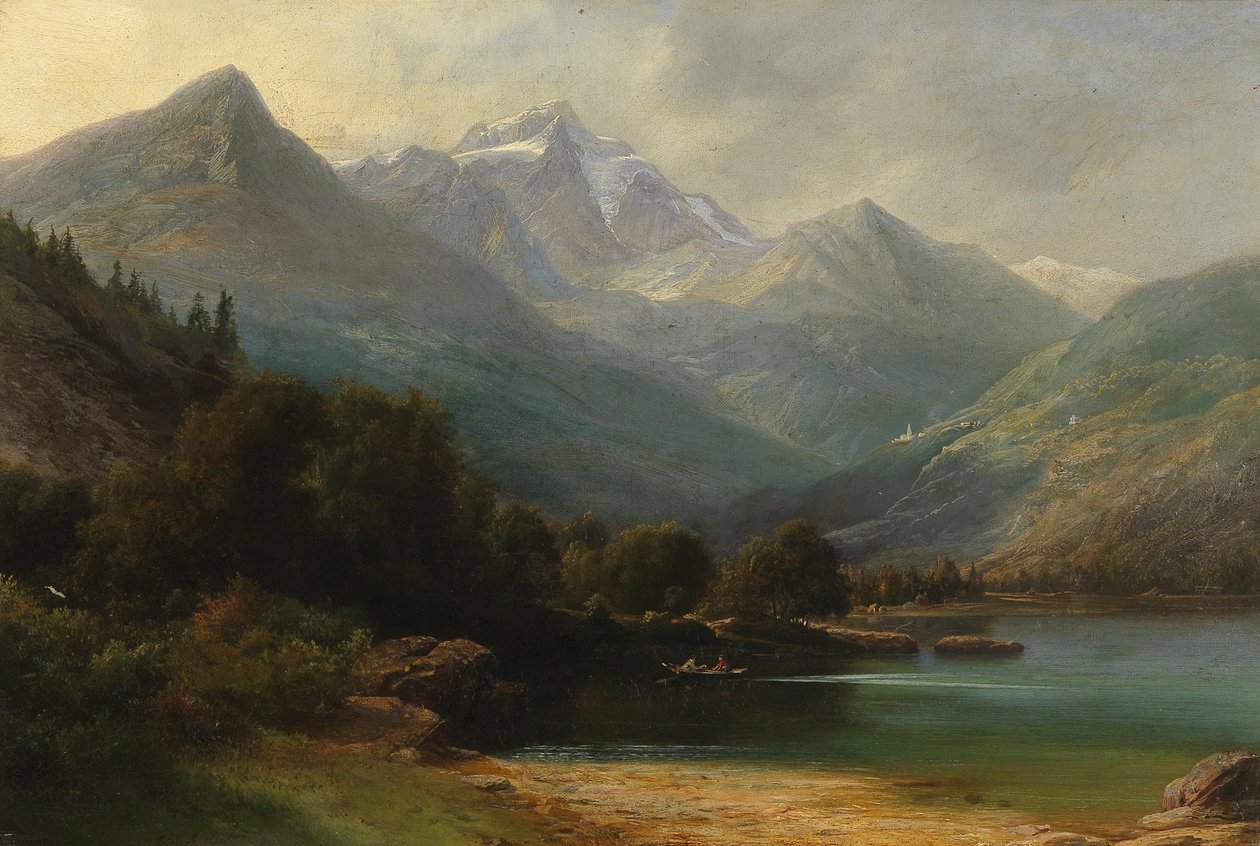 منظر لبحيرة di Poschiavo مع سلسلة Bernina (Graubünden) بواسطة كارل فريدريش سيفرت