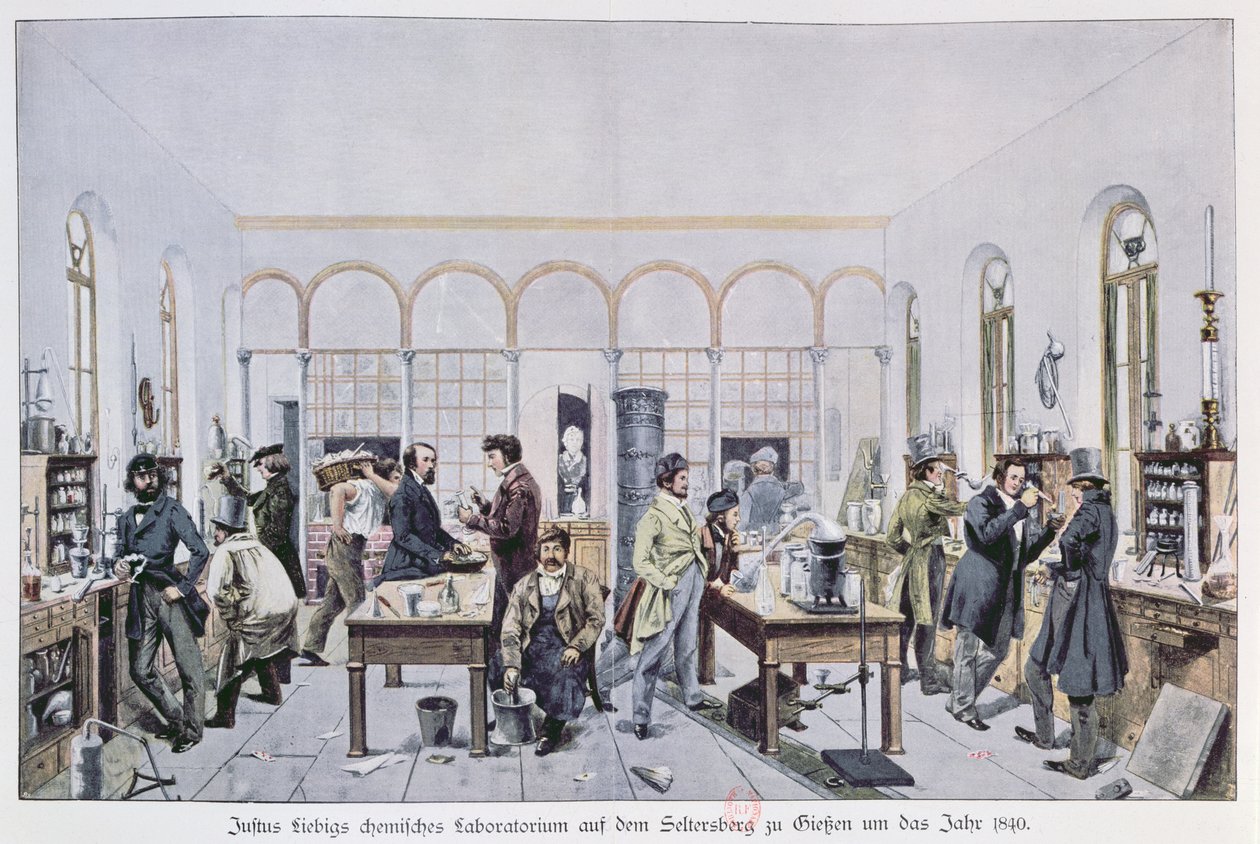 منظر لمختبر الكيمياء للبارون جوستوس فون ليبيج (1803-73) c.1840 في جيسن بواسطة كارل فريدريش فيلهلم تراوتشولد