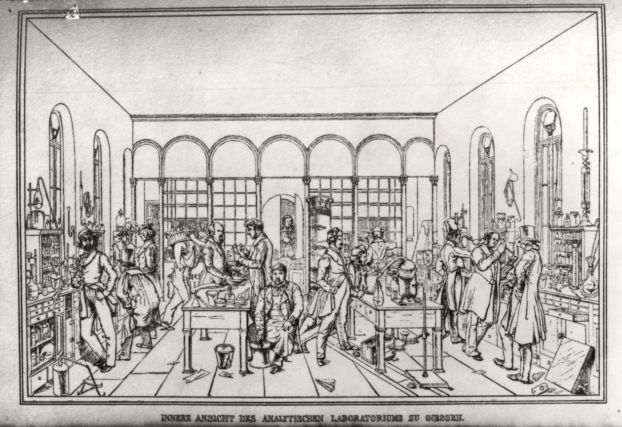 منظر لمختبر الكيمياء للبارون جوستوس فون ليبيج (1803-73) في جيسن بواسطة كارل فريدريش فيلهلم تراوتشولد