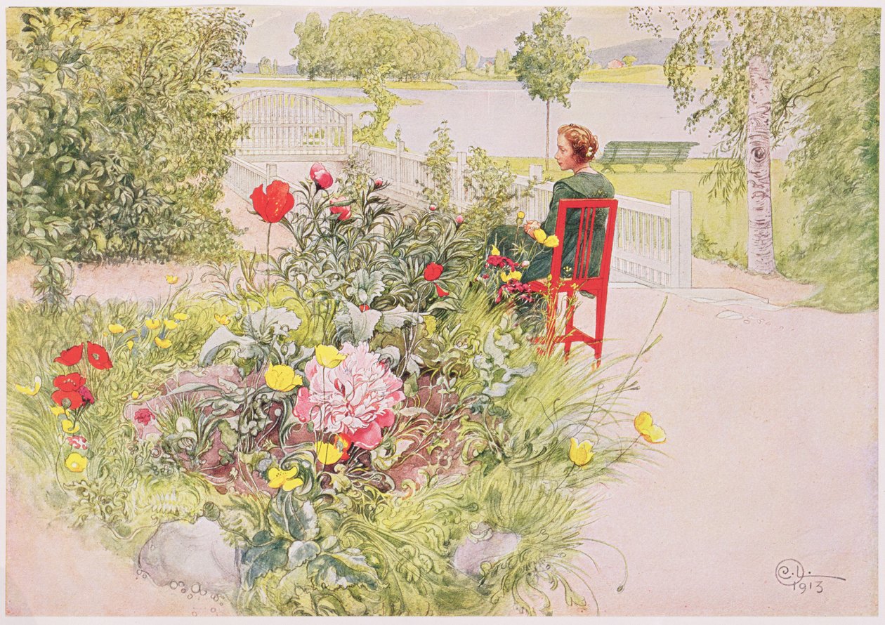 Summer in Sundborn ، 1913 ، من محفظة مطبوعة تجاريًا ، نُشرت عام 1939 (الطباعة الحجرية الملونة) بواسطة كارل لارسون