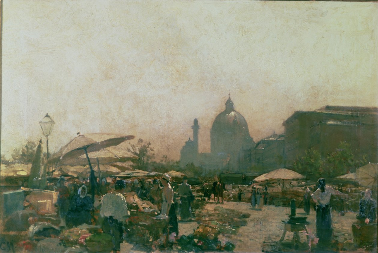 سوق مع كنيسة القديس تشارلز عن بعد ، فيينا ، c.1894 بواسطة كارل مول
