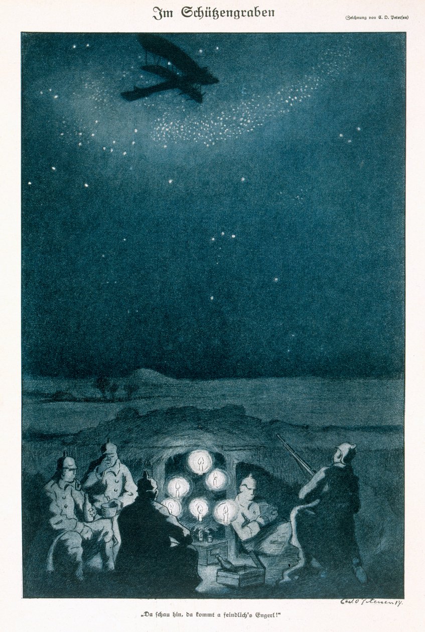 في الخنادق ، توضيح من مجلة ألمانية ، Simplicissimus ، c.1915 بواسطة كارل أولوف بيترسن