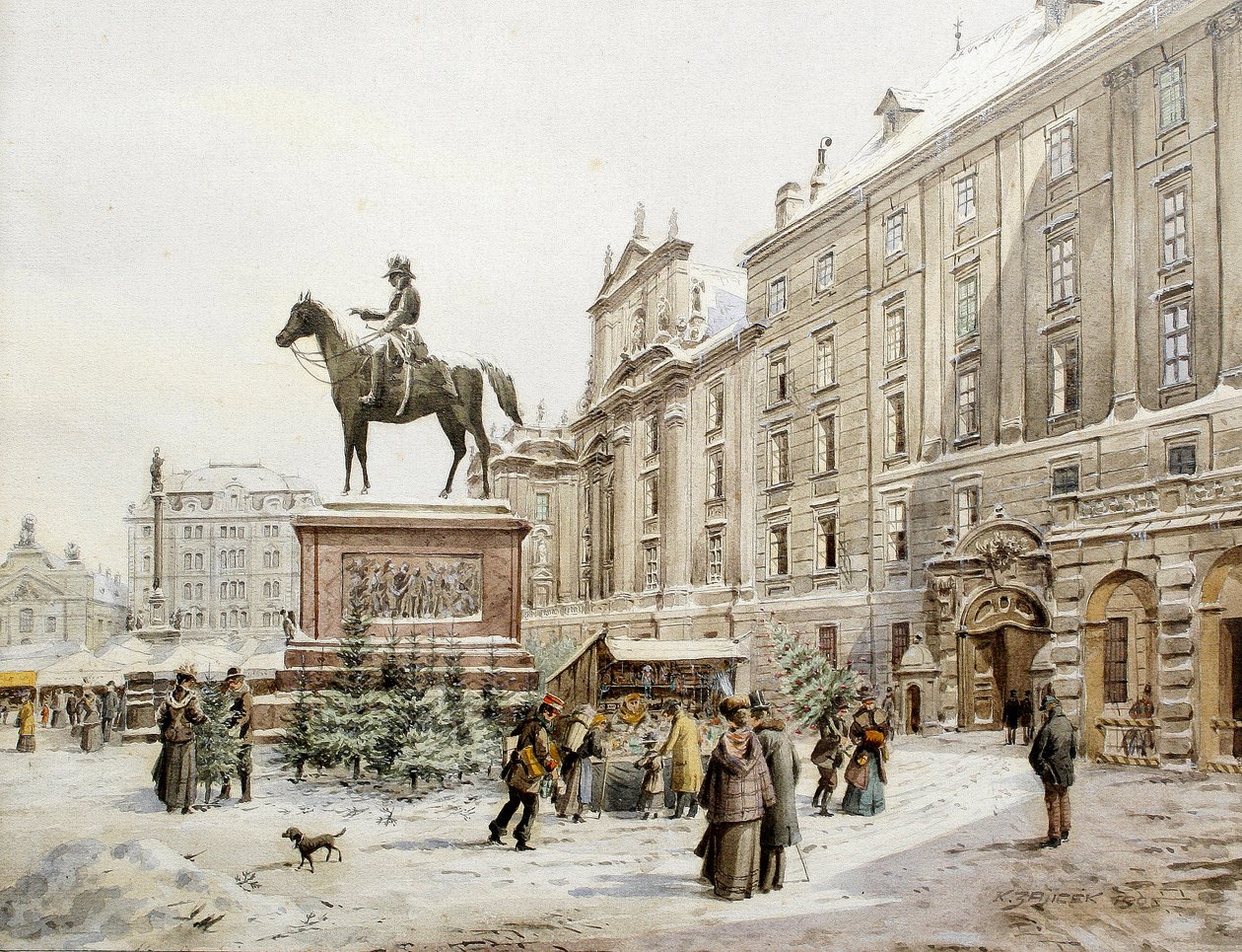 سوق عيد الميلاد في أم هوف فيينا. بواسطة Carl Wenzel Zajicek