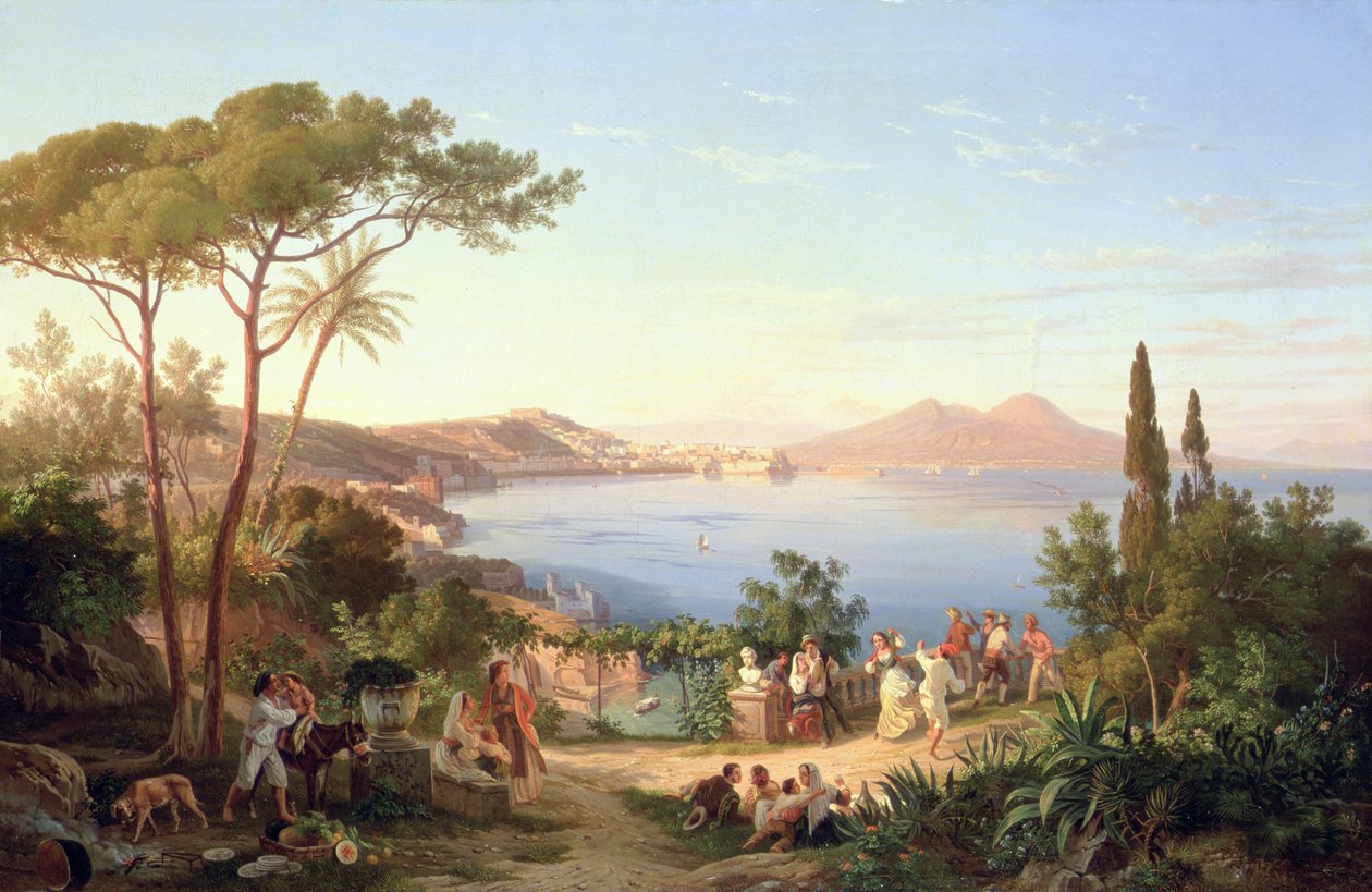 خليج نابولي مع الرقص الإيطالي ، c.1850 بواسطة كارل فيلهلم جويتزلوف