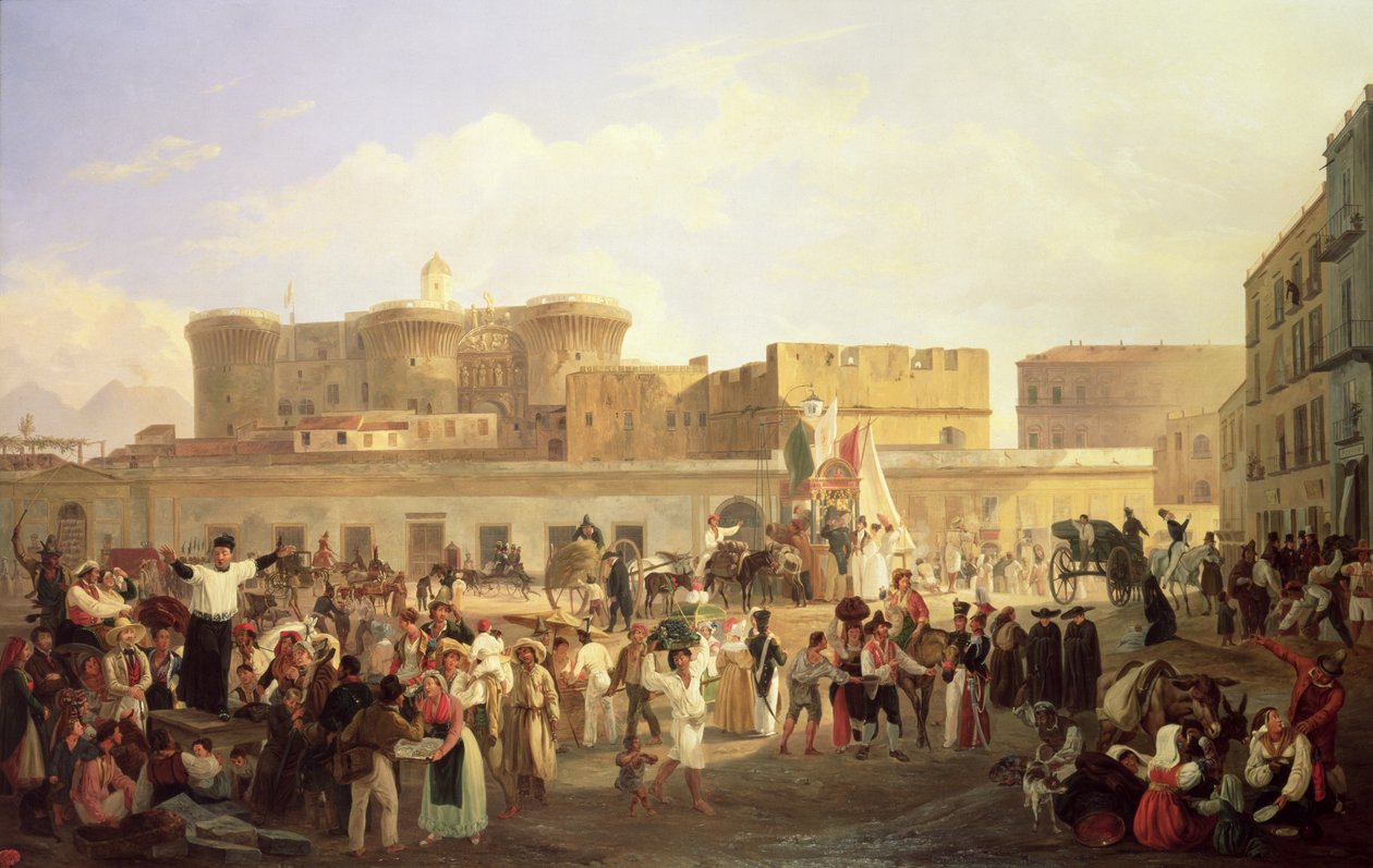 الحياة الشعبية النابولية في لارجو دي كاستيلو ، c.1850 بواسطة كارل فيلهلم جويتزلوف