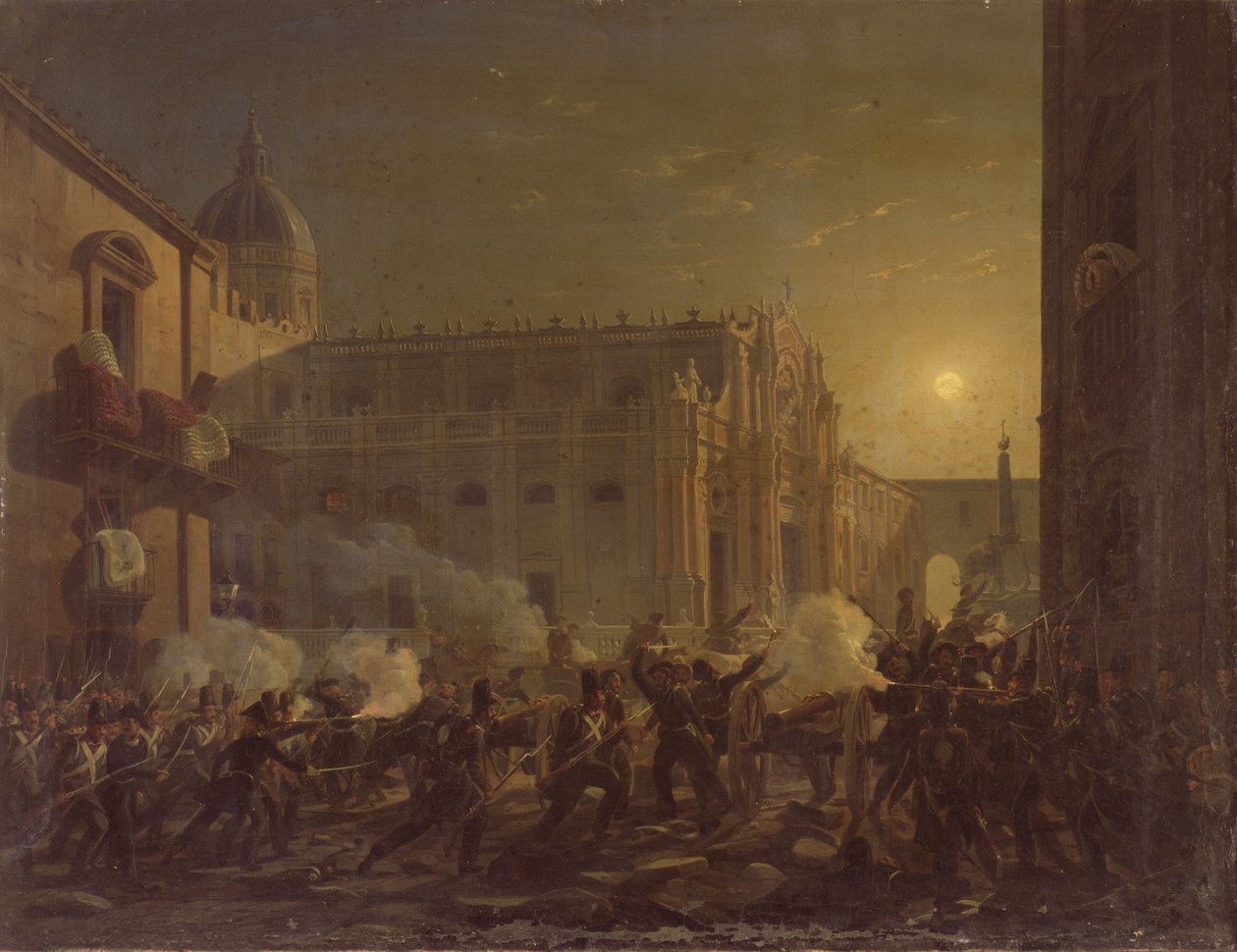 حرق كاتانيا بعد غزو المدينة من قبل فوج برن في 1849 ، 1849 بواسطة كارل فيلهلم جويتزلوف