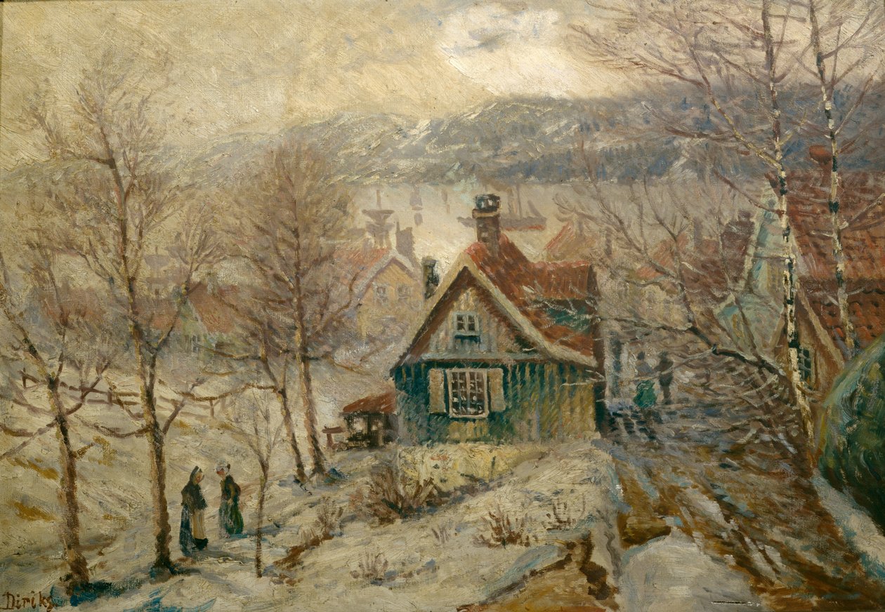 المناظر الطبيعية الساحلية مع المنزل بواسطة Carl Edvard Diriks