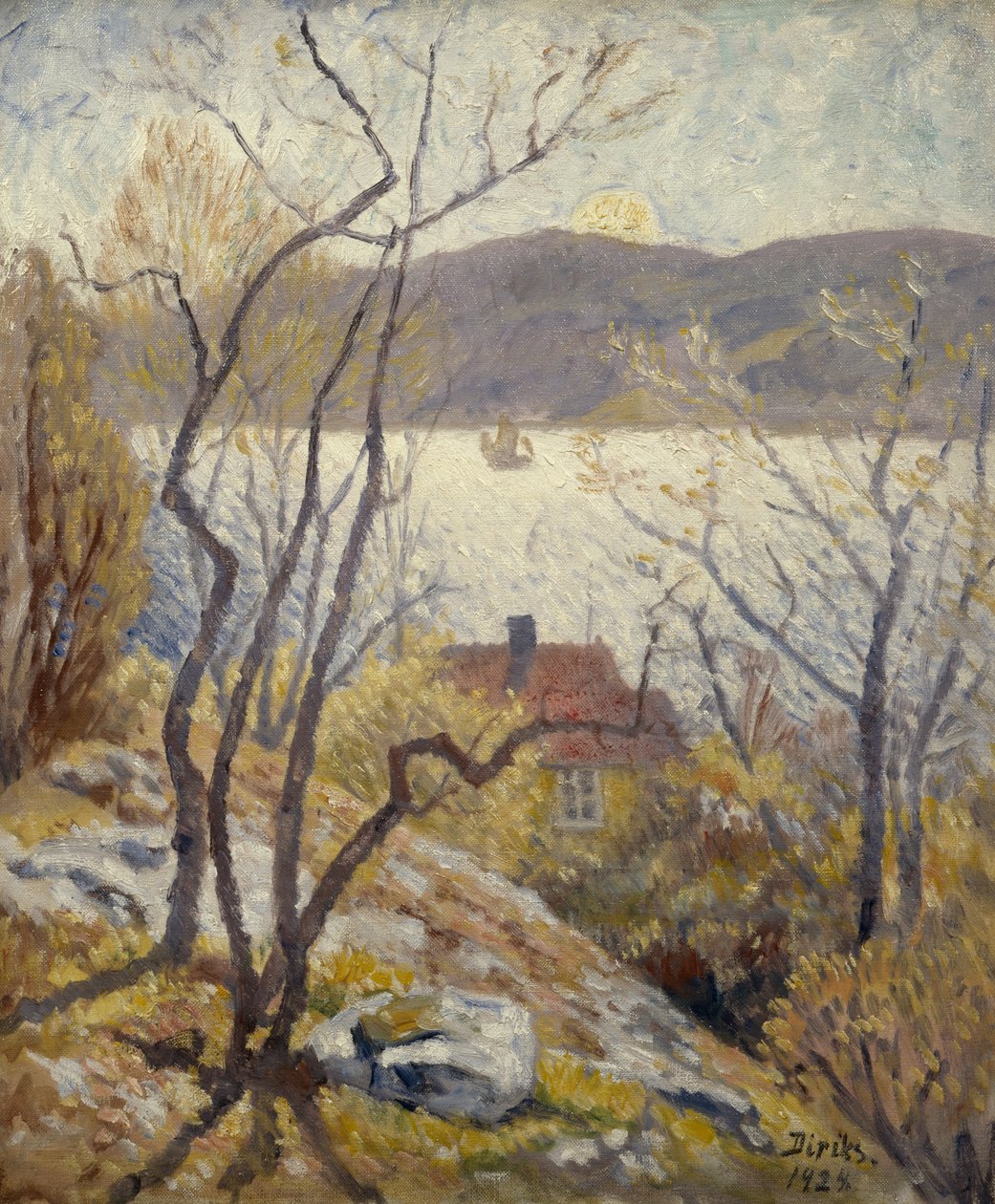 المناظر الطبيعية الساحلية مع المنازل بواسطة Carl Edvard Diriks
