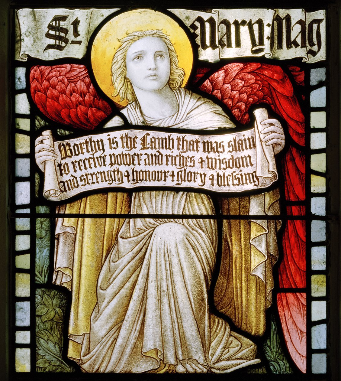 Betws Bledrws ، St Bledrws ، Shrigley & Hunt (1873-1982) ، Carl Almquist ، Angel With Scroll ، 1886 بواسطة كارل المكويست