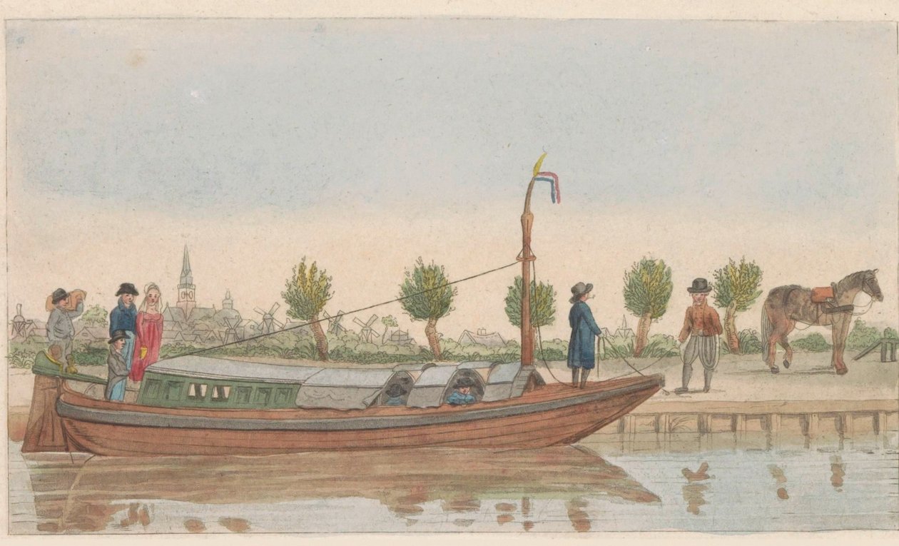 بارج ، 1824 رحلة هولاندشه أو Jaagschuit / Une barque de tracte ، servante au transport de voyageurs et marchandises en hollande (العنوان على الكائن) بواسطة كارل كريستيان فوكس