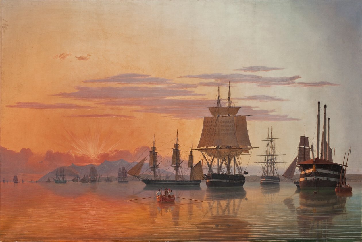 الفرقاطة ثيتيس وكورفيت فلورا على نهر تاجوس ، 1844. بواسطة كارل دال