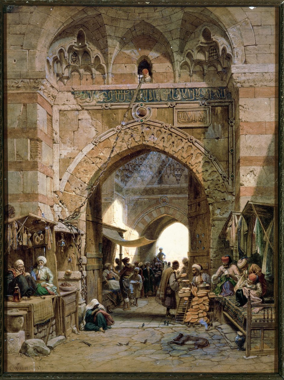 مشهد البازار ، 1875 (مرحاض على ورق) بواسطة كارل فريدريش هاينريش فيرنر