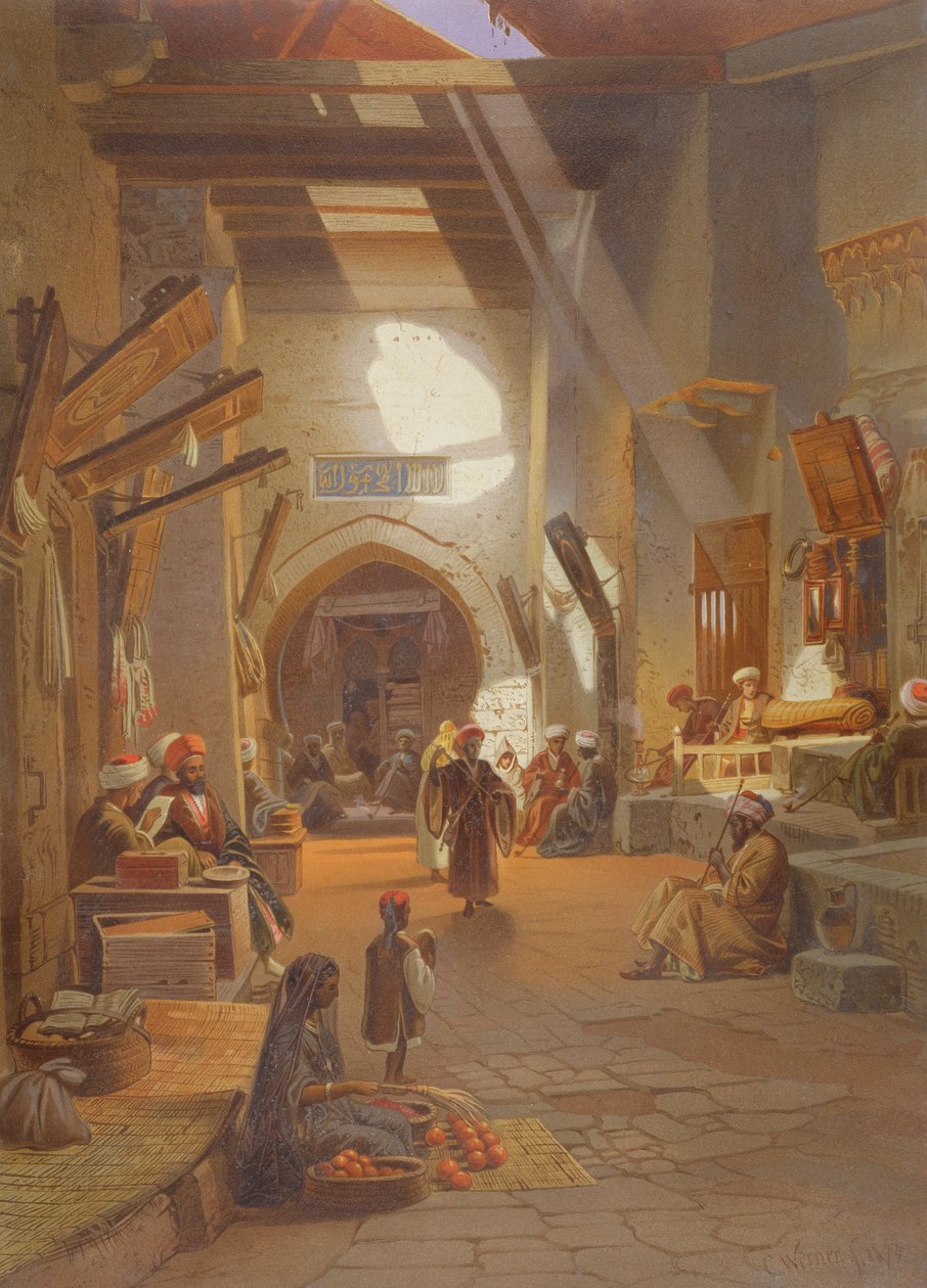 بازار في جرجا ، أحد 24 رسماً إيضاحياً من إنتاج جي دبليو سيتز ، طبع عام 1873 بواسطة كارل فريدريش هاينريش فيرنر