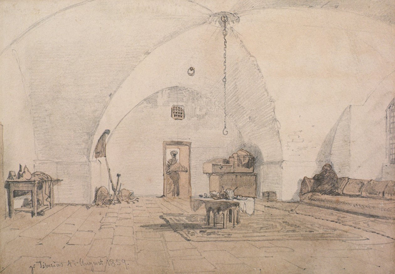 داخلي في طبريا ، 1859 (قلم رصاص وغسل على ورق) بواسطة كارل هاج