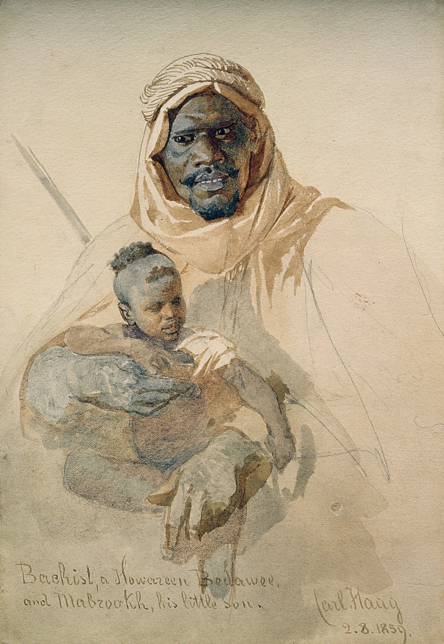 باخستي ، هوزين بدوي ومبزوك ، ابنه الصغير ، 1859 (قلم رصاص ومرحاض على ورق) بواسطة كارل هاج