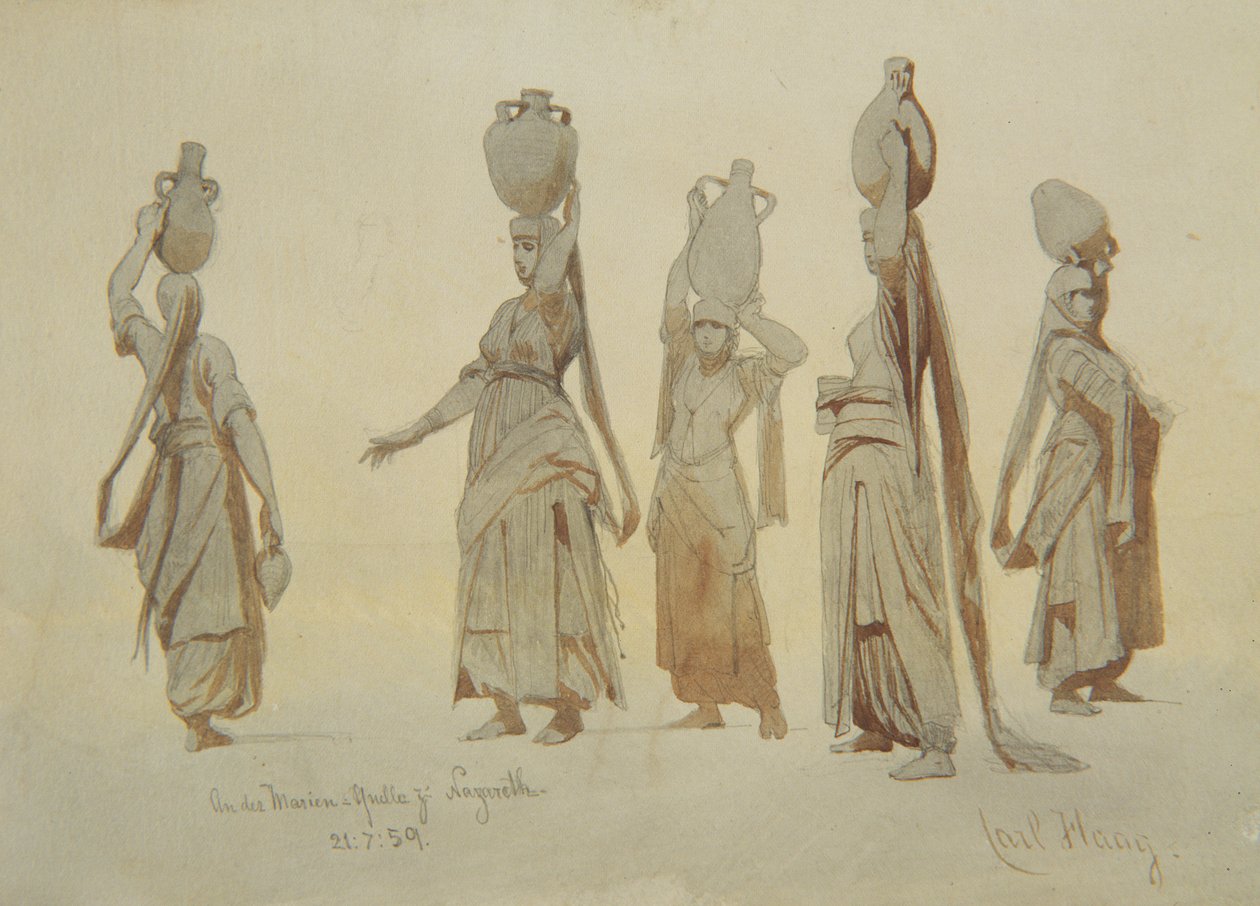 حاملات مياه ، الناصرة ، 1859 (قلم رصاص وغسل على ورق) بواسطة كارل هاج