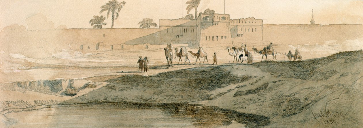 خارج باب إيل كاديت ، القاهرة ، 1859 (قلم رصاص وغسل على ورق) بواسطة كارل هاج