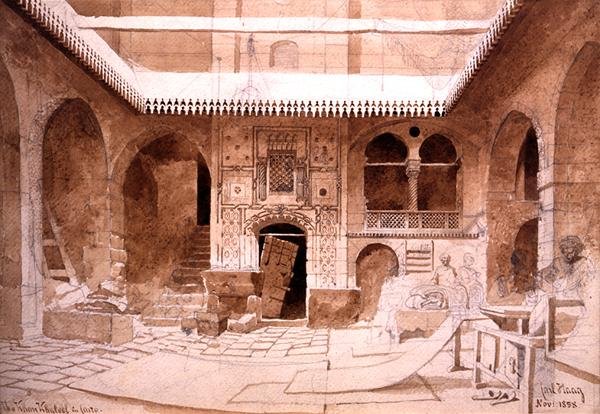 بازار تشان شالييل للسجاد في القاهرة ، 1858 (قلم رصاص وغسل بني على ورق) بواسطة كارل هاج