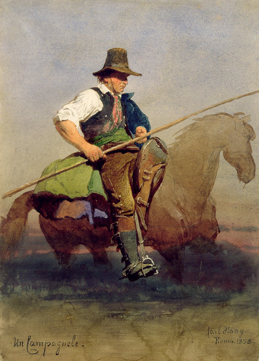 Un Campagnole ، فلاح روماني على ظهور الخيل ، 1858 بواسطة كارل هاج
