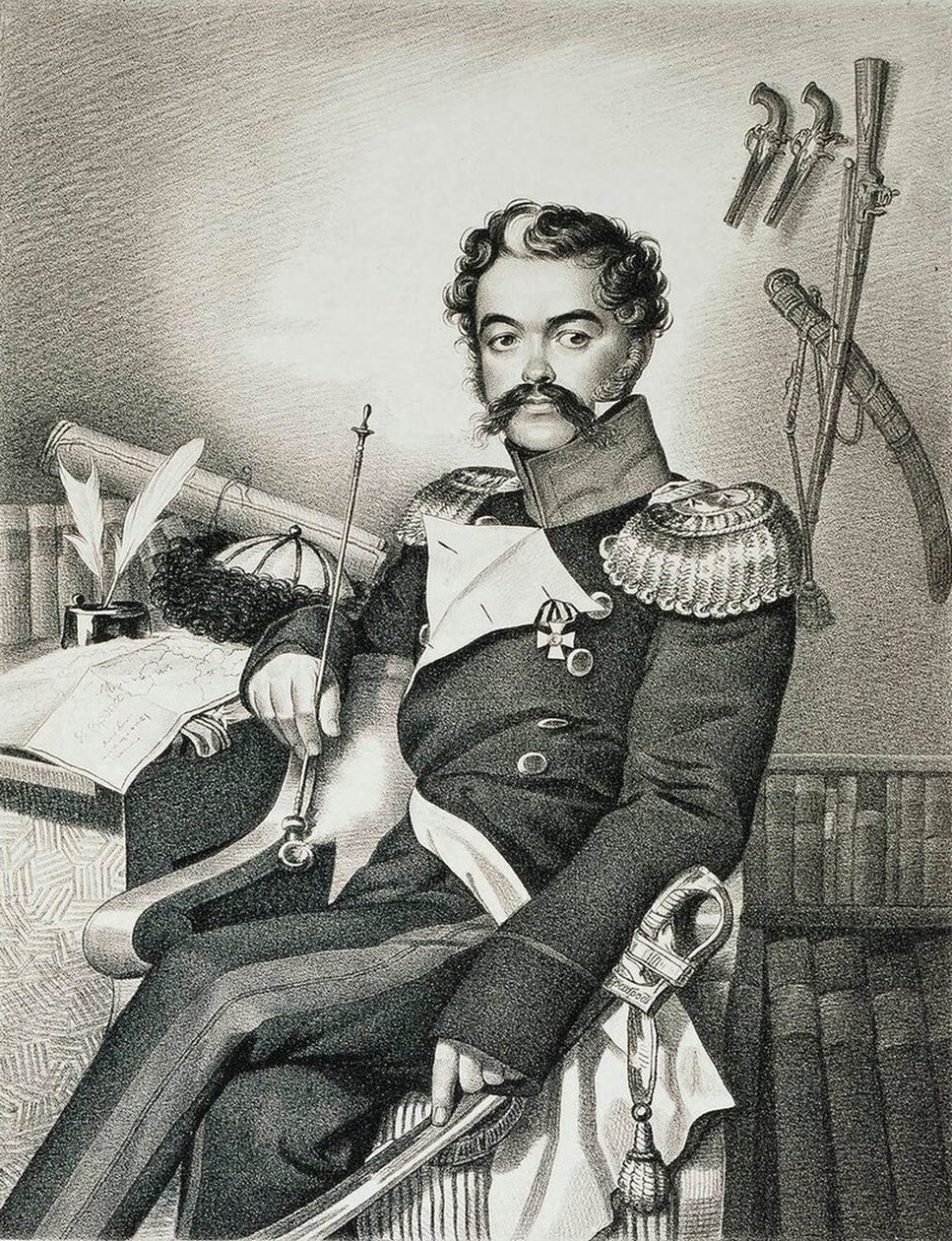 صورة لدينيس دافيدوف 1784-1839 ، جندي وشاعر ، أوائل القرن التاسع عشر. بواسطة كارل هامبلن