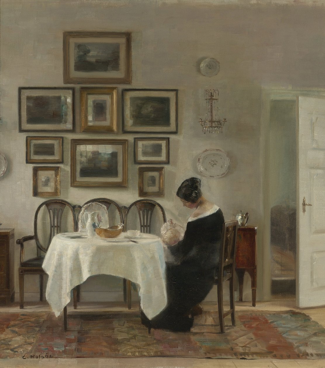الأم والطفل على الطاولة par Holsoe، Carl (1863-1935) ، - ألوان زيتية على قماش ، 75،2x68،2 - مجموعة خاصة بواسطة كارل هولسو