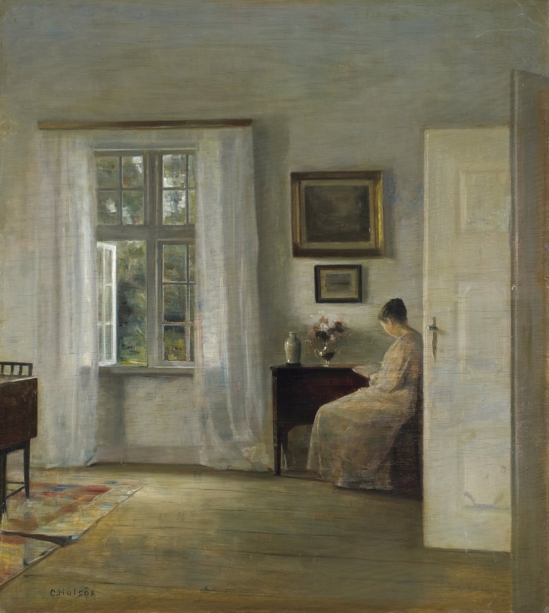 The Reader par Holsoe، Carl (1863-1935) ، - زيت على خشب ، 70x62،5 - مجموعة خاصة بواسطة كارل هولسو