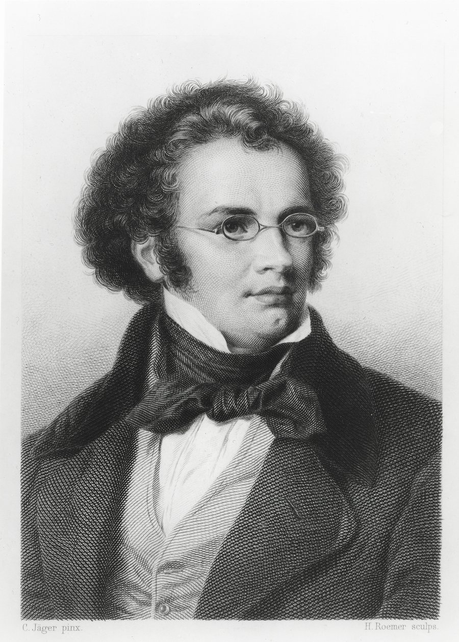 صورة فرانز شوبرت (1797-1828) منقوشة من قبل إتش رومر بواسطة كارل جايجر