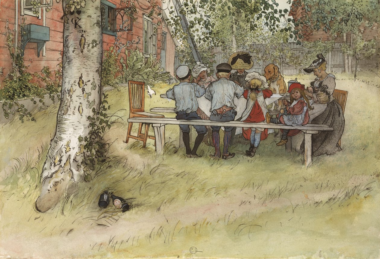 إفطار تحت بيج بيرش ، من سلسلة A Home ، c.1895 (مرحاض على ورق) بواسطة كارل لارسون