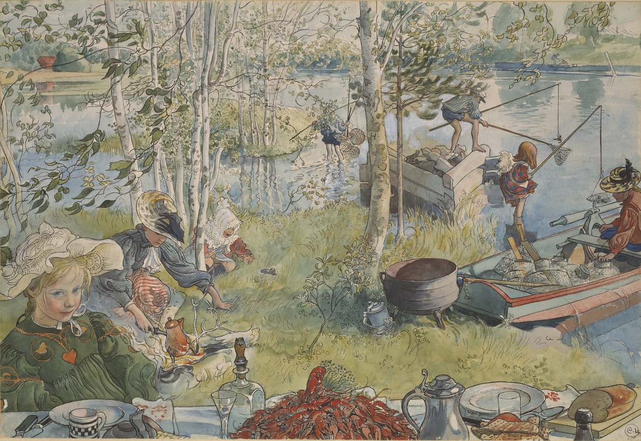 Crayfishing ، من سلسلة "A Home" ، حوالي 1895 (ألوان مائية على ورق) بواسطة كارل لارسون