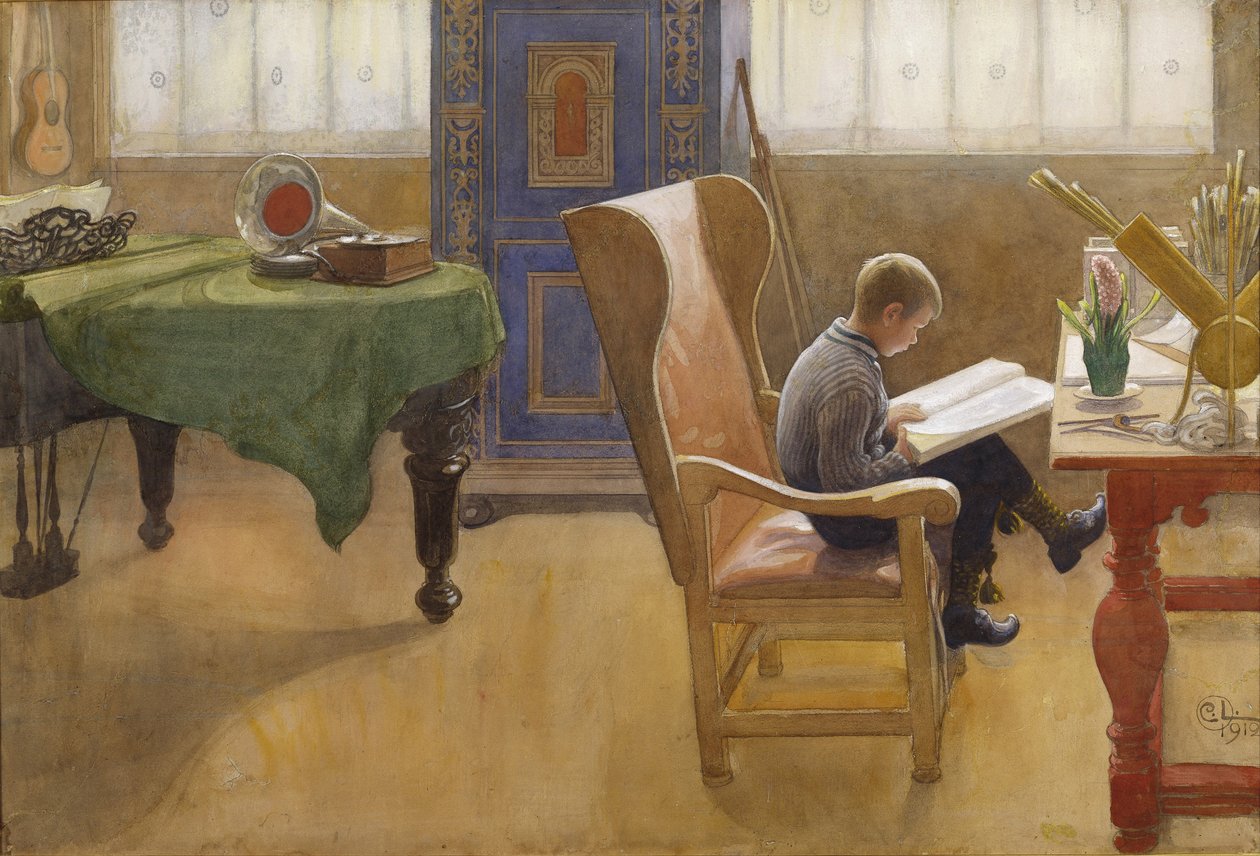 Esbjorn في ركن الدراسة ، 1912 (مرحاض على ورق) بواسطة كارل لارسون